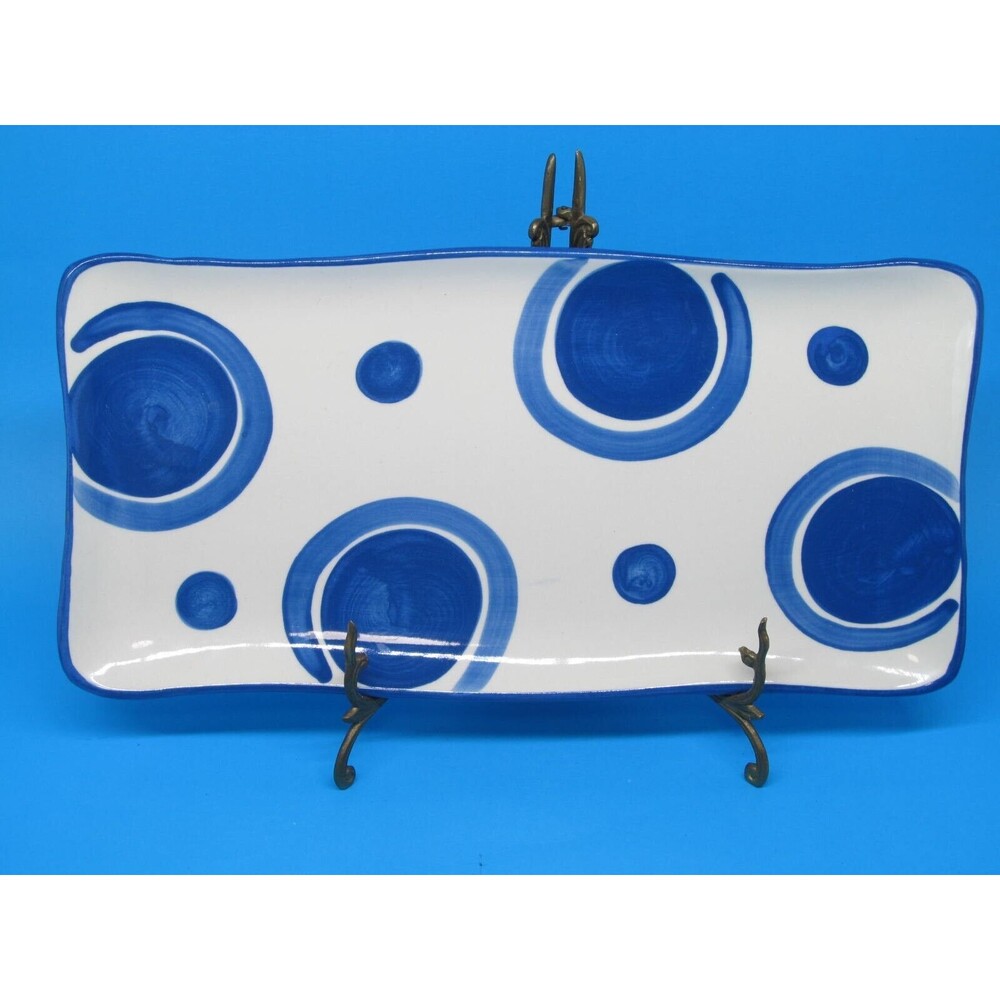 Gail Pittman 2004 Blue And White Circles And Dots 14"X6 3/4" Rectangular Tray